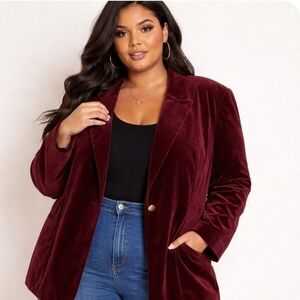 Women's Burgundy Velvet Blazer